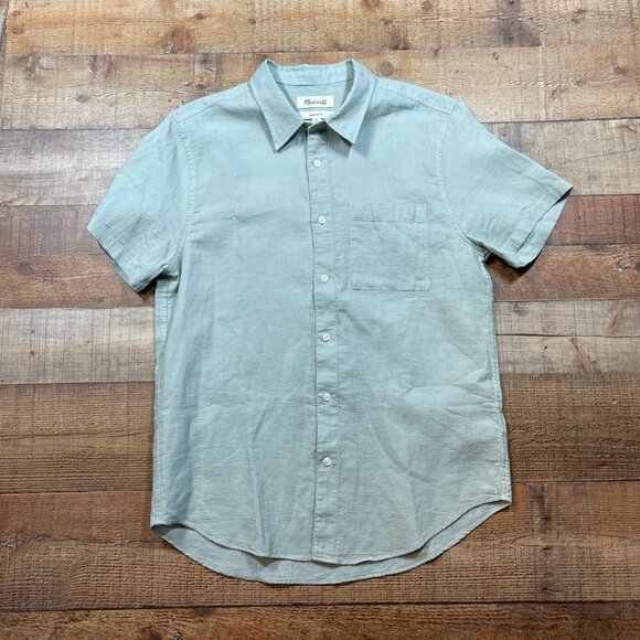 Men's Madewell Perfect Fit Green Short Sleeve Button Down size Medium - Picture 1 of 3